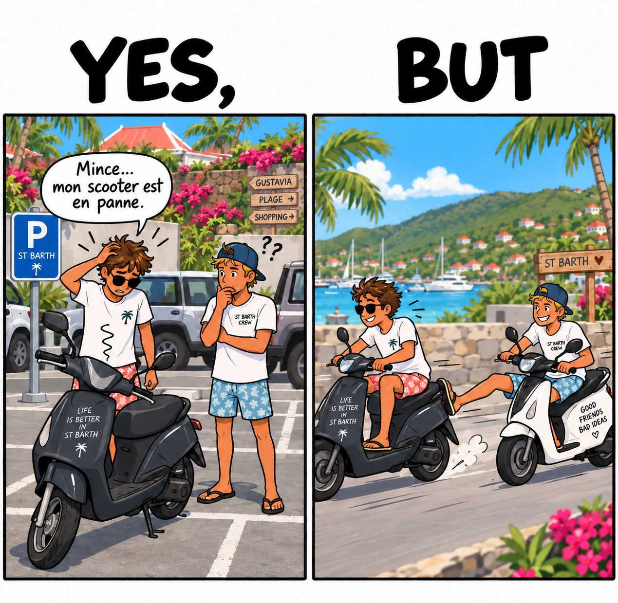 Le scooter en panne… dépanné par un autre scooter