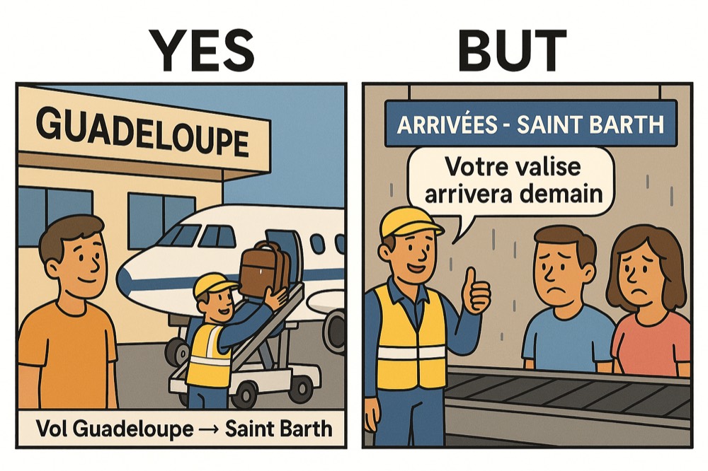 Toi t’es arrivé à Saint-Barth… mais ta valise, pas encore.