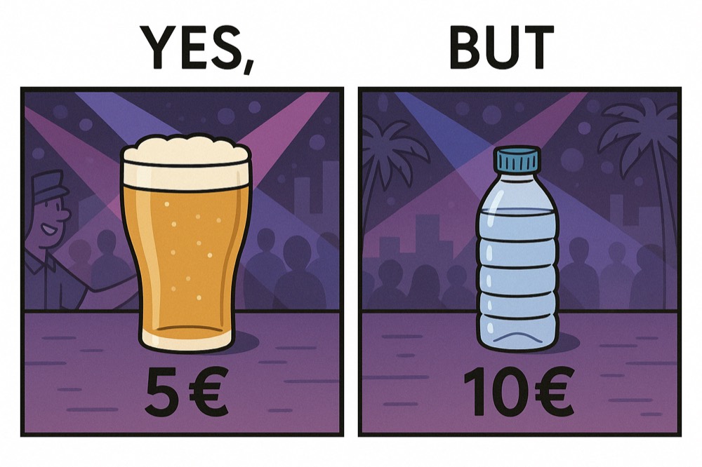 Titre accrocheur : Oui, tu peux boire une bière à 5€… mais une eau à 10€.
